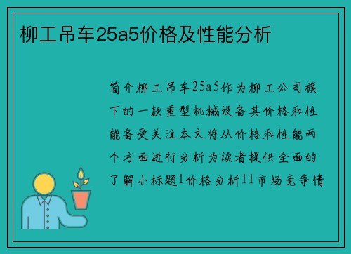 柳工吊车25a5价格及性能分析